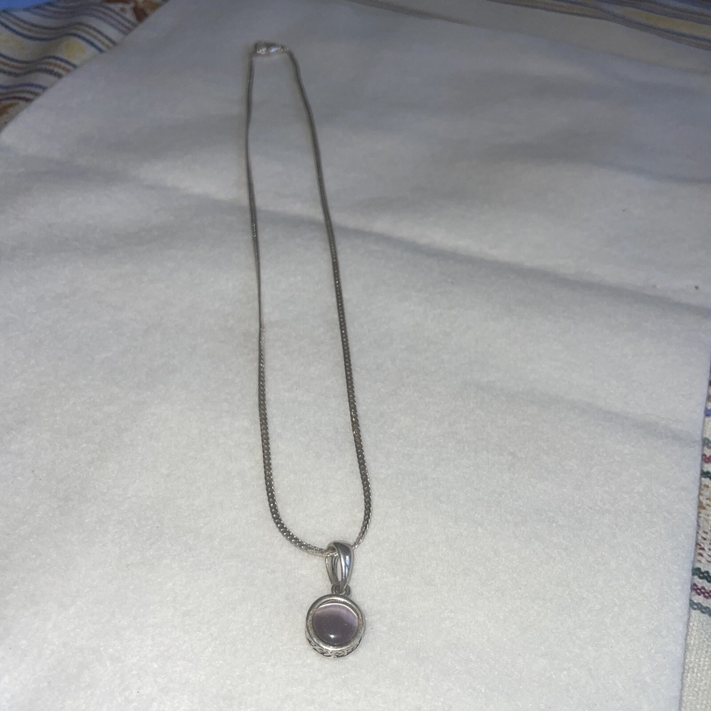 Silver Necklace And Simple Vintage‎ Pendant With Purple Stone